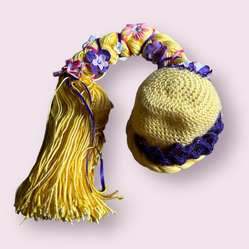 Kids Handmade Rupunzel Crocheted Yarn Wig Dress Up Costume Halloween